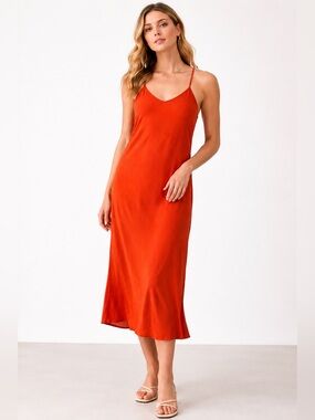 Paul Smith Silk Blend Slip Dress Size 8 Burnt Orange Red Midi Cami NWT Designer